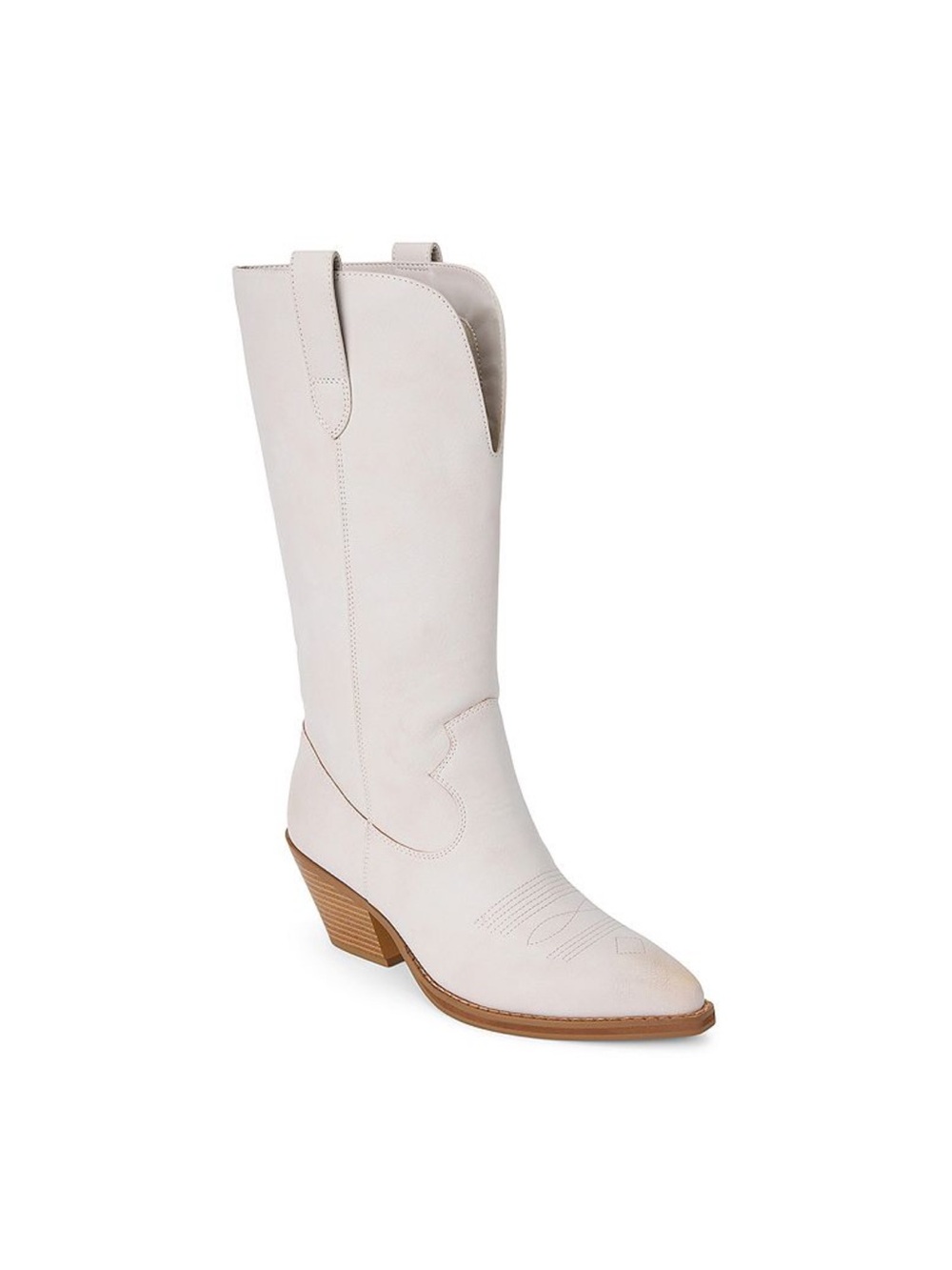 Women's Cream Western Cowboy Mid-Calf Heeled Boot